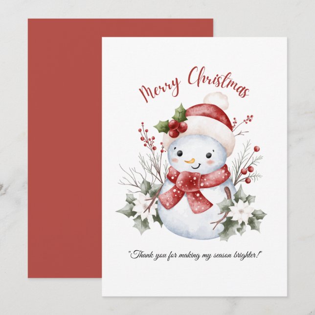 Snowman Christmas Flat Thank You Card (Front/Back)