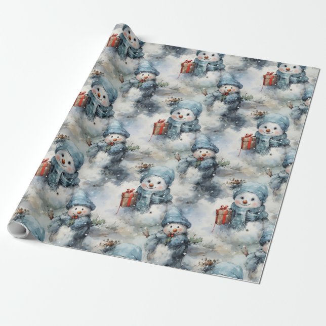 Snowman Christmas Gift Wrapping Paper (Unrolled)
