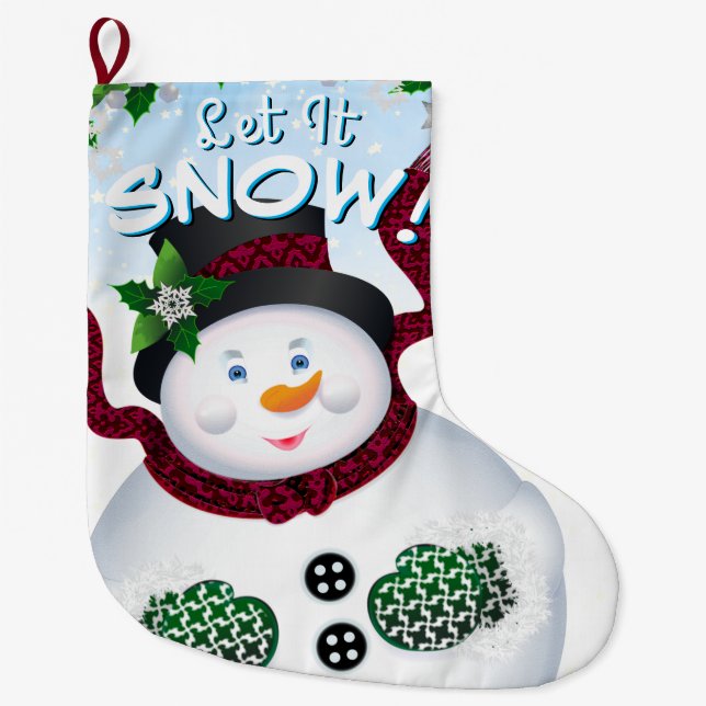 Snowman Christmas Holiday Large Christmas Stocking (Front)