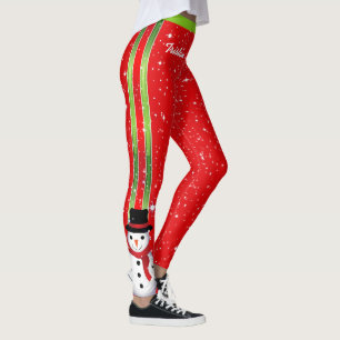 Snowman Christmas Holidays with Your Name Leggings