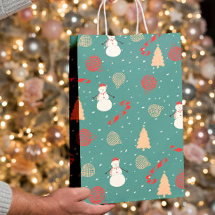 Snowman & Christmas Icons Pattern- Playful Holiday Medium Gift Bag