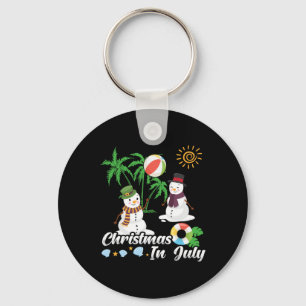 Snowman Christmas In July Funny Hawaiian Summer Va Key Ring