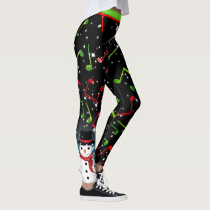 Snowman Christmas Music Notes Leggings