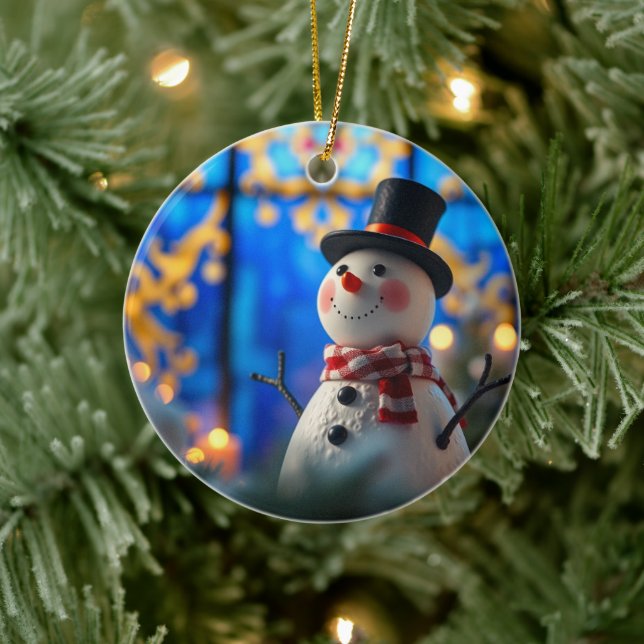 Snowman Christmas Ornament Faux Stained Glass (Tree)