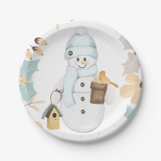 Snowman Christmas Paper Plate | Festive Holiday  (Front)