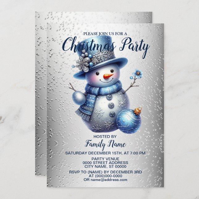 Snowman Christmas Party Elegant Winter Holidays Invitation (Front/Back)
