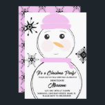 Snowman Christmas Party Pink Scarf Hat Invitation<br><div class="desc">Christmas Party Invitation with Christmas Snowman Illustration and Snowflakes</div>