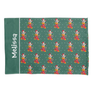 Snowman Christmas Pattern Red Green Custom Name Pillowcase