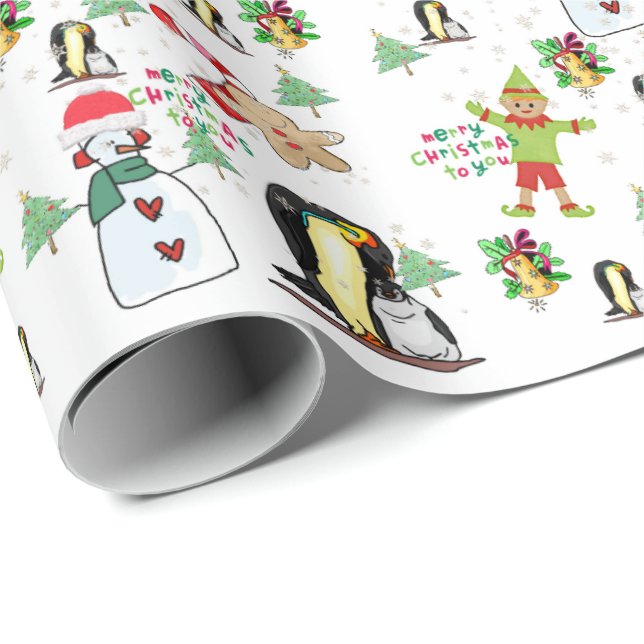 Snowman Christmas Penguin Wrapping Paper (Roll Corner)