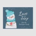 Snowman Christmas Personalised Family Name Tissue Paper<br><div class="desc">Lovely snowman with faux silver foil confetti snow border. Custom family name is easy to change. Great extra touch to your holiday gifts.</div>