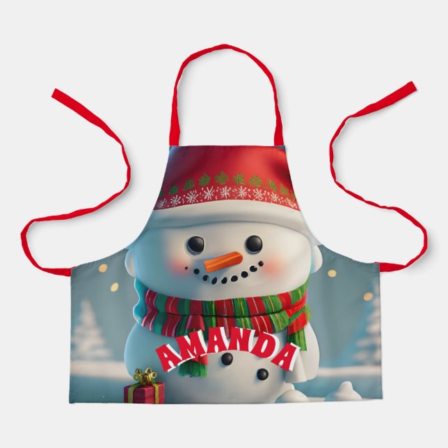 Snowman Christmas Personalised Kids Apron (Front)