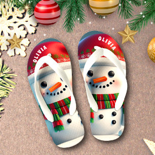 Snowman Christmas Personalised Kid's Thongs