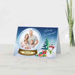 Snowman Christmas PHOTO Snow Globe Card 2
