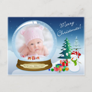 Snowman Christmas PHOTO Snow Globe Post Card