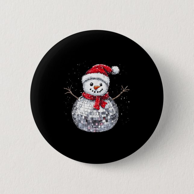 Snowman Christmas Retro Santa Hat Disco Ball Match 6 Cm Round Badge (Front)