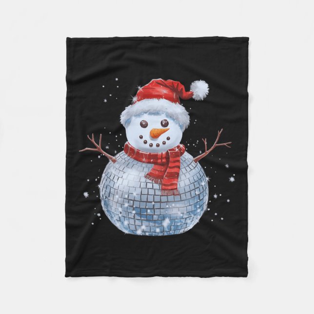 Snowman Christmas Retro Santa Hat Disco Ball Match Fleece Blanket (Front)