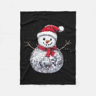 Snowman Christmas Retro Santa Hat Disco Ball Match Fleece Blanket