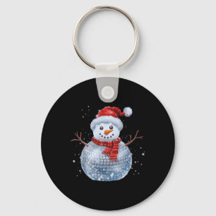 Snowman Christmas Retro Santa Hat Disco Ball Match Key Ring