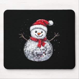Snowman Christmas Retro Santa Hat Disco Ball Match Mouse Pad