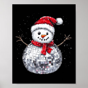 Snowman Christmas Retro Santa Hat Disco Ball Match Poster