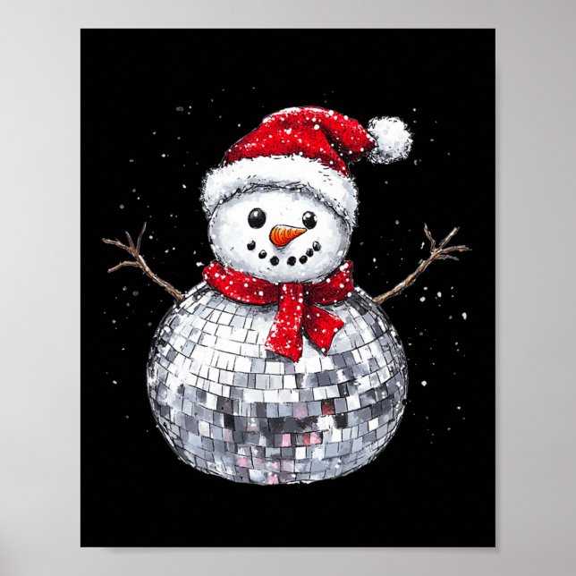 Snowman Christmas Retro Santa Hat Disco Ball Match Poster (Front)