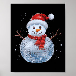 Snowman Christmas Retro Santa Hat Disco Ball Match Poster