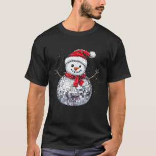 Snowman Christmas Retro Santa Hat Disco Ball Match T-Shirt