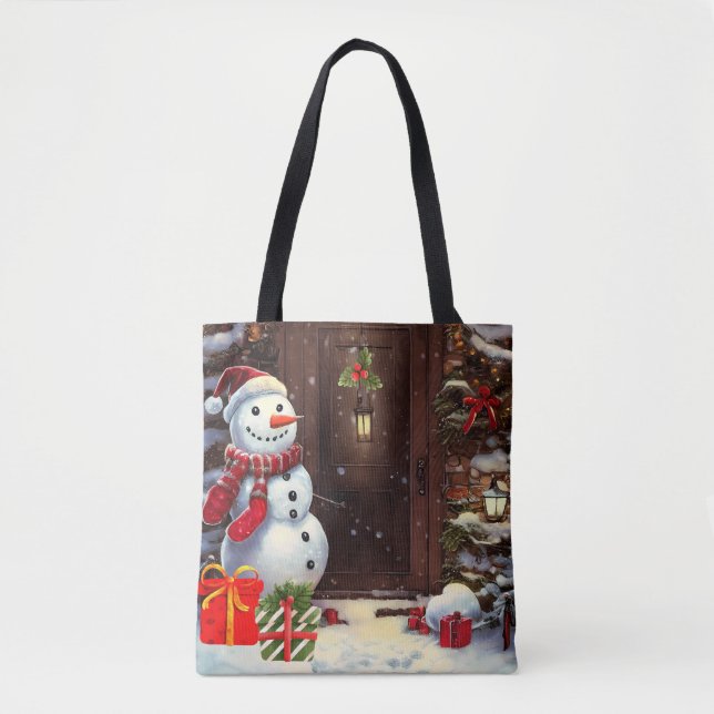 Snowman Christmas Scene Tote Bag (Front)