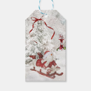 Snowman Christmas Snow Globe holly sled tags
