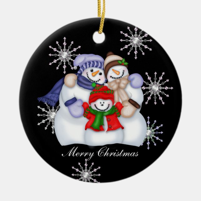 Snowman Christmas Snowflakes Ceramic Tree Decoration (Front)