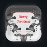 Snowman Christmas Square Paper Plate<br><div class="desc">Accented with bright red typography</div>