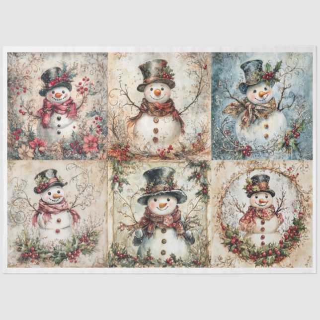 Snowman Christmas Squares Tissue Paper (Front)