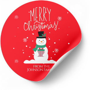 Snowman Christmas Stickers: Personalise Joy Classic Round Sticker