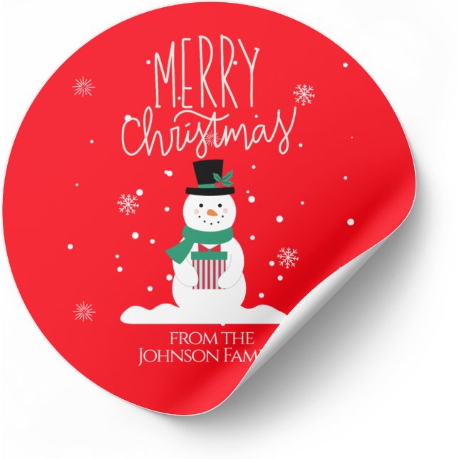 Snowman Christmas Stickers: Personalise Joy Classic Round Sticker (Creator Uploaded)