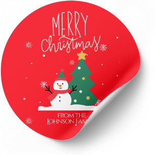 Snowman Christmas Stickers: Personalise Your Gifts Classic Round Sticker