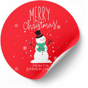 Snowman Christmas Stickers: Personalise Your Gifts Classic Round Sticker
