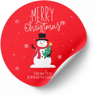 Snowman Christmas Stickers: Personalised Joy Classic Round Sticker
