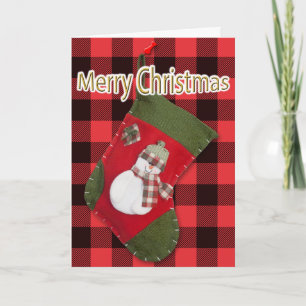 Snowman Christmas Stocking Buffalo Plaid Template
