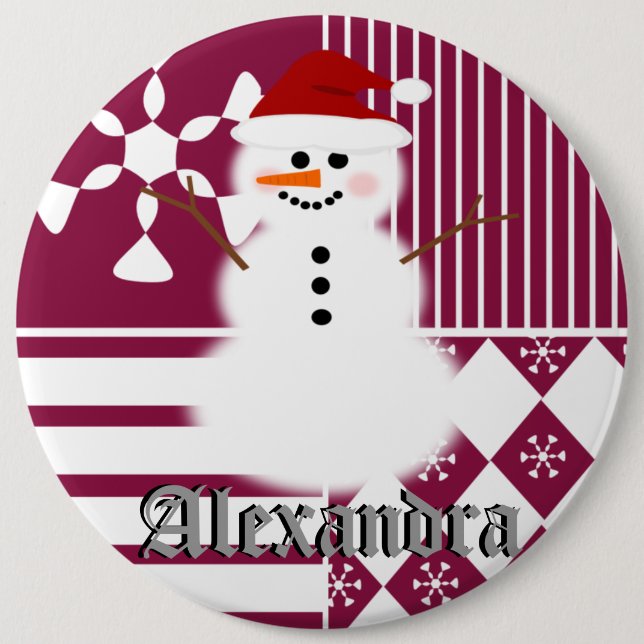 Snowman Christmas Stocking Name Tag Buttons (Front)
