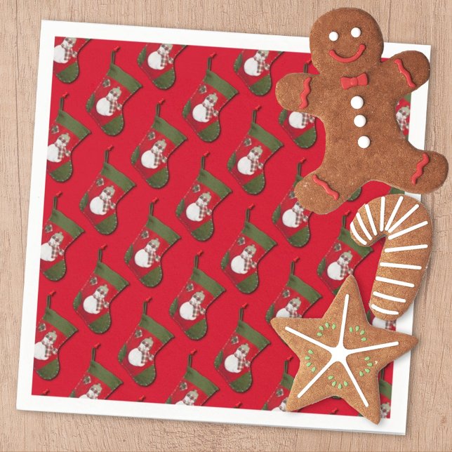 Snowman Christmas Stocking Tiled Pattern Napkin (Creator Uploaded)