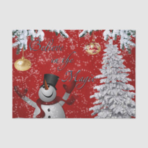 Snowman Christmas Tissue tree red white believe Paper