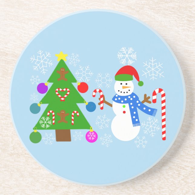 Snowman & Christmas Tree #2 Coaster (Front)