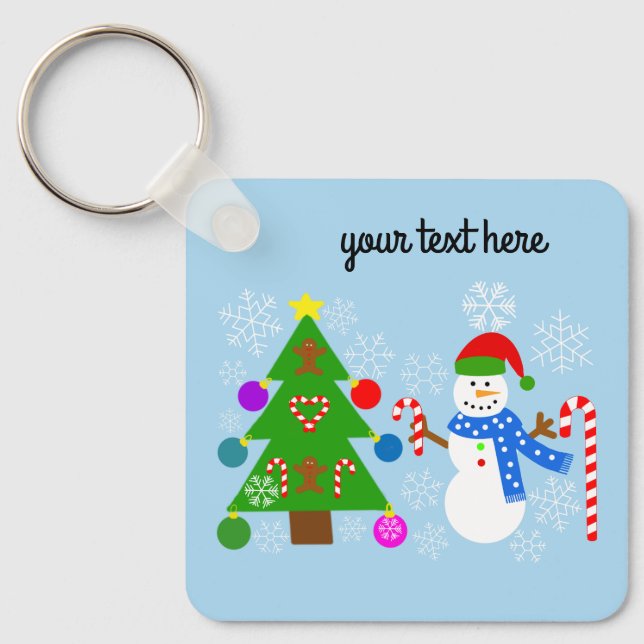 Snowman & Christmas Tree #2 Keychain  (Front)