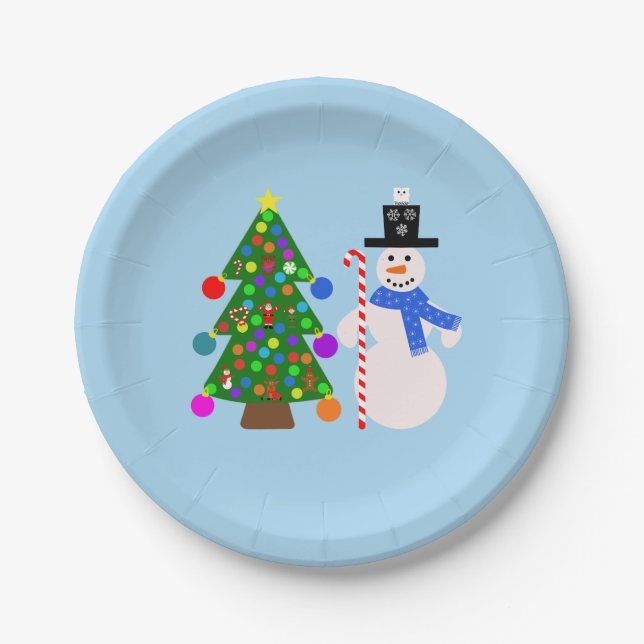 Snowman & Christmas Tree #3 Paper Plates (Front)