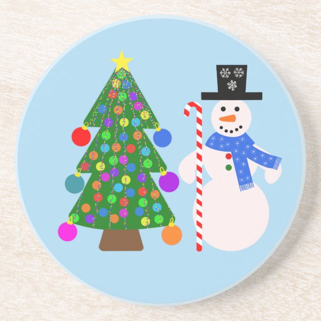 Snowman & Christmas Tree #4 Coaster (Front)