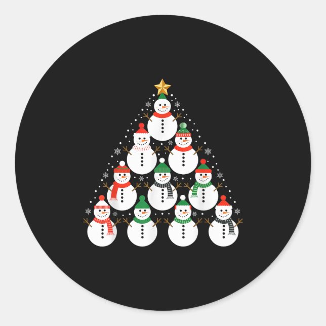 Snowman Christmas Tree Lights Santa Hat Family Xma Classic Round Sticker (Front)