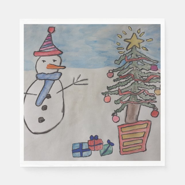Snowman & Christmas Tree Napkin (Front)