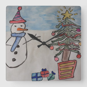 Snowman & Christmas Tree Wall Clock