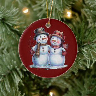 Snowman Christmas Vintage Holiday Ceramic Ornament