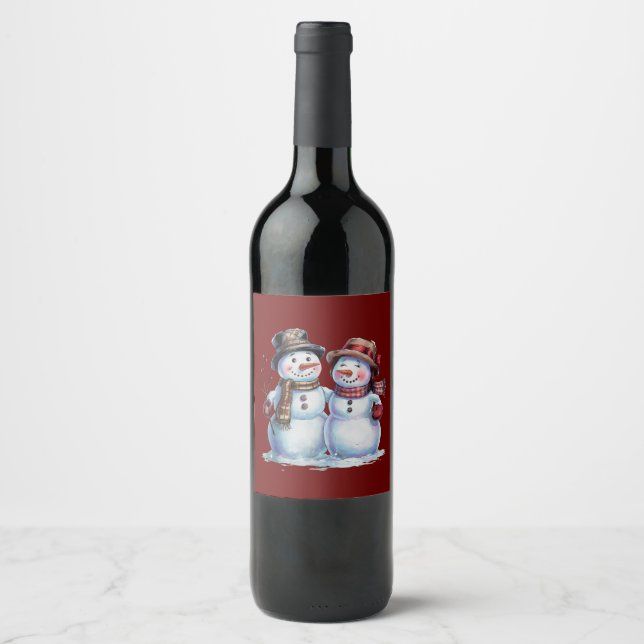 Snowman Christmas Vintage Holiday Wine Label (Front)